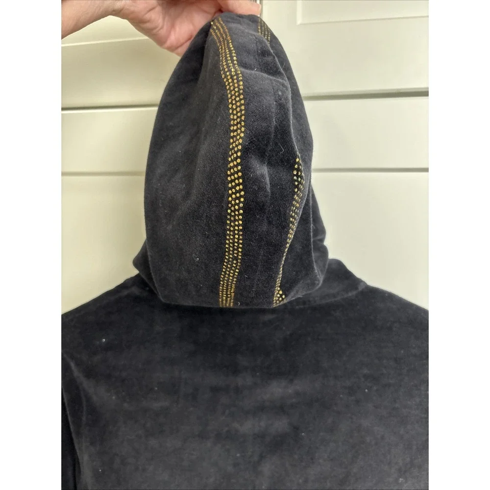 BCBGMAXAZRIA  Velour Rhinestone Full Zip Hoodie Jacket Bling Black Med